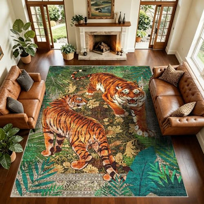 AooHHooA Tiger Area Rug 8x10, Tiger Rugs for Living Room Green - color: Tiger-1, size: 8' x 10' (Rectangular)