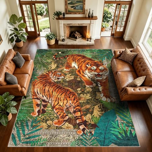 AooHHooA Tiger Area Rug 8x10, Tiger Rugs for Living Room Green - color: Tiger-1, size: 8' x 10' (Rectangular)