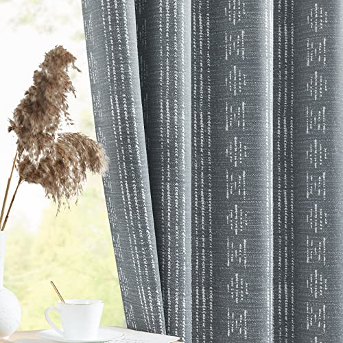 jinchan 95% Blackout Boho Curtains 54 Inch Length for Bedroom White on Grey Geometric Printed Grommet Top Room Darkening Thermal Insulated Window Drapes 2 Panels - color: Boho | White on Grey, size: 52"W x 54"L (Pack of 2)