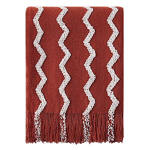 BOURINA Knitted Throw Blanket Boho Chenille Outdoor Blanket,Rust 50x60Inch - color: A-rust, size: 50"×60"