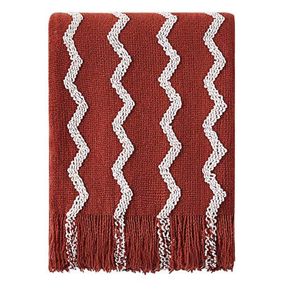 BOURINA Knitted Throw Blanket Boho Chenille Outdoor Blanket,Rust 50x60Inch - color: A-rust, size: 50"×60"