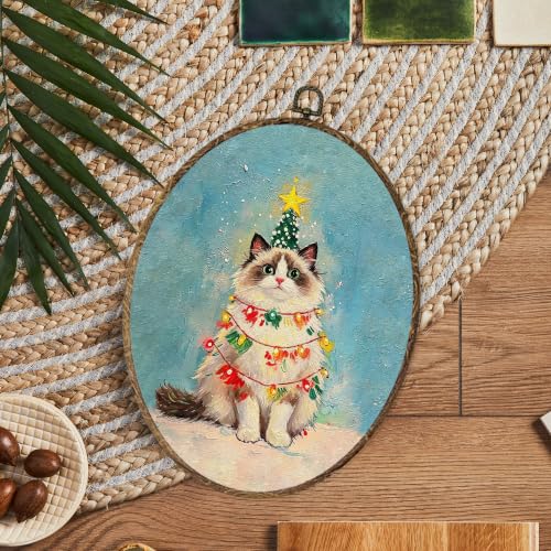 OINDADE Funny Christmas Ragdoll Cat Owner Gifts Oval Wall Art Hanging Decor - color: Christmas Ragdoll Cat