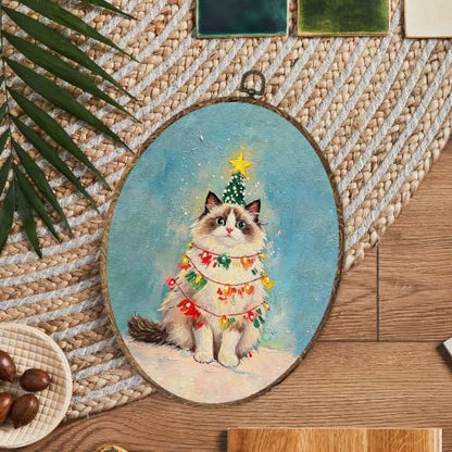 OINDADE Funny Christmas Ragdoll Cat Owner Gifts Oval Wall Art Hanging Decor - color: Christmas Ragdoll Cat