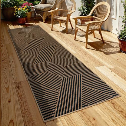 Lahome Modern Black and Brown Runner Rug, 2x8 Entryway Runner Rug Non Slip - color: Black/Nature Geometric-2, size: 2'6" x 8' (Runner)