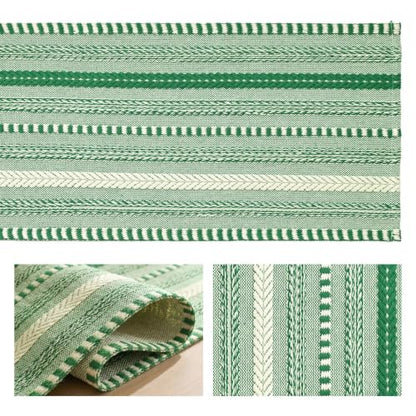 Artoid Mode Emerald Farmhouse Stripe Braided Table Runner 12x72 Inch - color: Emerald, size: 12" x 72", Table Runner