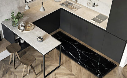 Mrcrypos Long Anti-Fatigue Kitchen Rugs Black Marble Soft Waterproof Kitchen Mat for Floor PVC Leather Non Slip Entryway Kitchen Rug Runner Mat Farmhouse Carpet for Bathroom 23" W x 70" L - size: 70"L x 23"W x 0.4"Th