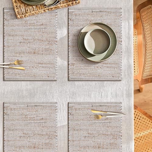 Cotton/Jute Placemats Set of 4-13x19 Inch - Natural-Ivory - color: Natural - Ivory