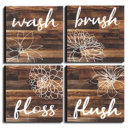 Jetec 4 Pcs Rustic Bathroom Wall Art Pictures, Brown Wooden Signs