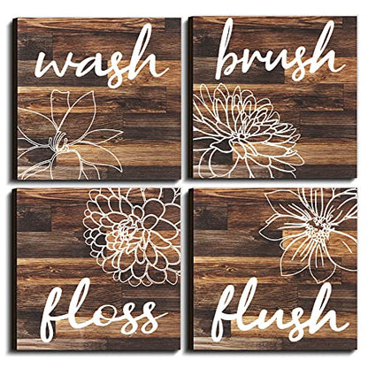 Jetec 4 Pcs Rustic Bathroom Wall Art Pictures, Brown Wooden Signs