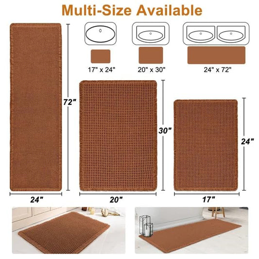 Luxury Waffle Bath Mat, Super Absorbent Non Slip Bathroom Rugs, Boho Ultra Soft Comfort Machine Washable Quick Dry Floor Mats with Tassels (Coffee, 24" x 72") - color: Coffee, size: 24" X 72"