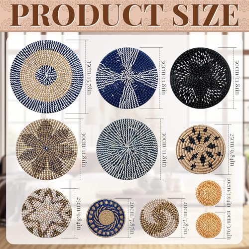 Tatuo 11 Pcs Boho Wall Basket Decor Woven Wall Hanging Art, Blue - style: Blue