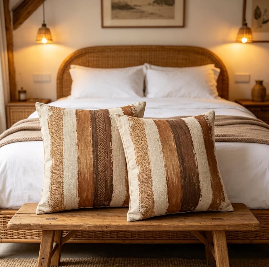 Linen Throw Pillow Covers Brush Stripe 18x18in Set of 2 - color: A20002, size: 18" x 18" (Pack of 2)