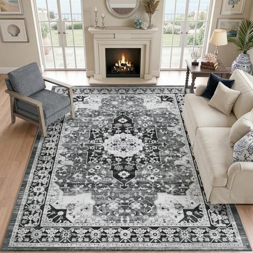 DEXI 5x8 Area Rugs for Living Room, Washable Rug for Bedroom, White Grey - color: White Grey, size: 5' x 8' (Rectangular)