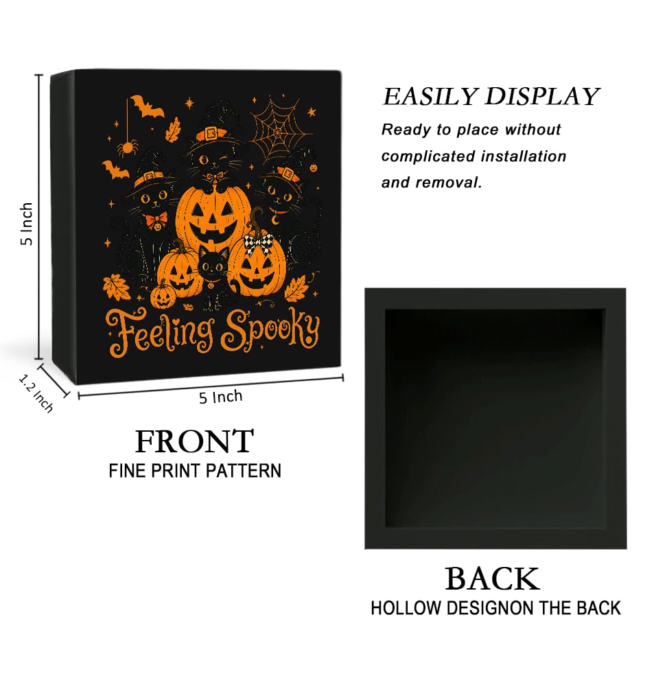 Halloween Pumpkin Black Cat Wooden Box Decorative Sign 5x5 Inch - color: F