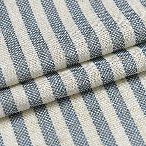 Vangao Blue Stripe Linen Tiers Curtains 24 Inch Farmhouse 2 Panels - color: Boxter Striped| Blue on Beige, size: 26"W x 24"L (Pack of 2)