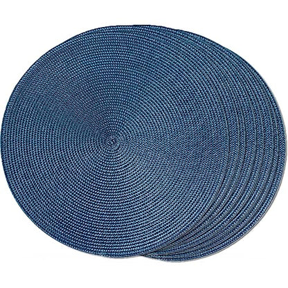 FunWheat Round Braided Placemats Set of 8 Place Mats for Dining Table Woven Washable Non-Slip Table Mats 15 Inch(Blue,8pcs) - color: Blue, size: Set of 8