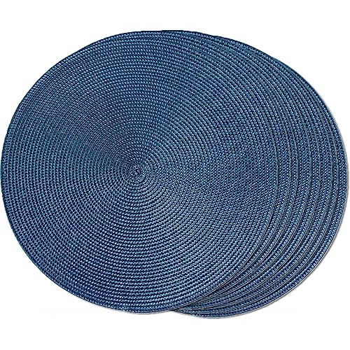 FunWheat Round Braided Placemats Set of 8 Place Mats for Dining Table Woven Washable Non-Slip Table Mats 15 Inch(Blue,8pcs) - color: Blue, size: Set of 8