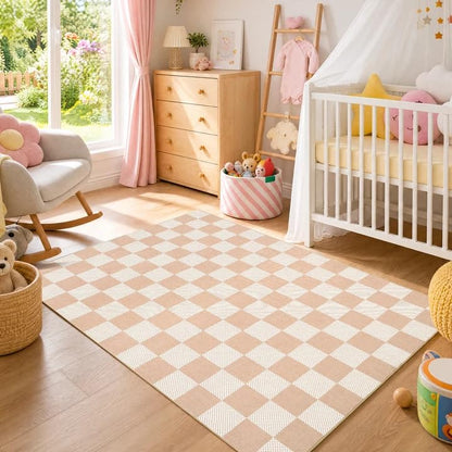 GarveeHome Checkered Blush Beige 3x5 Washable Rug Low-Pile Bedroom Nursery - color: Blush Beige, size: 3' x 5' (Rectangular)