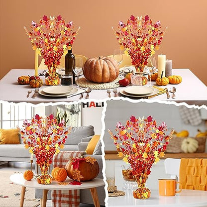 18 Pcs Fall Maple Leaves Centerpiece Metallic Foil Spray, Modern, Classic - color: Classic