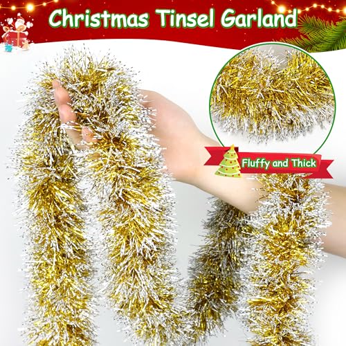 50FT Gold Christmas Tinsel Garland Christmas Tree Decoration - color: Gold White