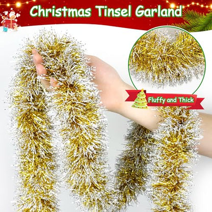 50FT Gold Christmas Tinsel Garland Christmas Tree Decoration - color: Gold White