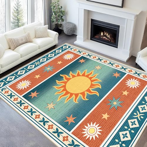 Area Rug 5x7 Sun Rug for Living Room Boho Southwestern Area Rugs Celestial - color: Sun, size: 5' x 7' (Rectangular)