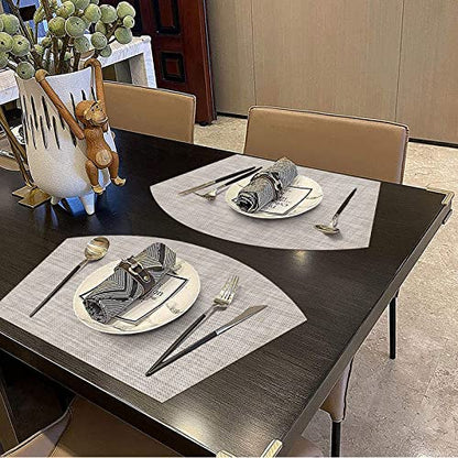 SHACOS Small Round Table Placemats Wedge Shaped Placemats Set of 4 Heat Resistant Wipe Clean Indoor Outdoor (4, Beige White Black) - color: Beige White Black
