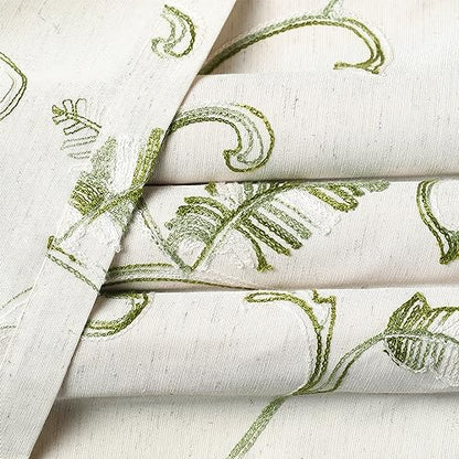 VOGOL Green Leaf Embroidered Linen Textured Valance, 42 x 18, 1 Panel - color: Green, size: 42"W x 18"L (Pack of 1)