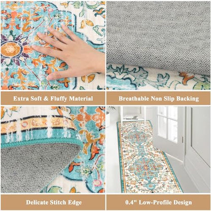 Pauwer Hallway Runner Rug 2x6, Washable Boho Kitchen Runner, Blue Multi - color: Blue Multi, size: 2' x 6' (Runner)