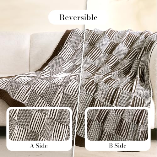 Amélie Home Checkered Knit Throw Blanket for Bed, Mocha Brown 60"x80" - color: Checkered Mocha Brown, size: 60" X 80"