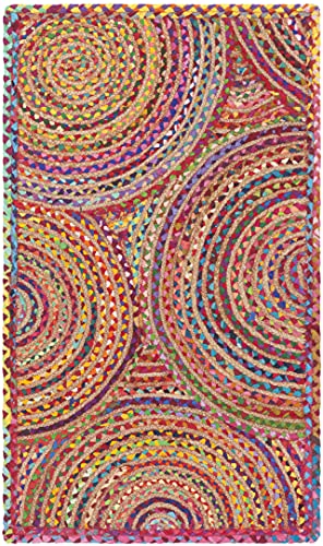 SAFAVIEH Cape Cod Collection Accent Rug - 2' x 3', Red & Multi, Handmade Boho Braided Circles Jute & Cotton, Ideal for High Traffic Areas in Entryway, Living Room, Bedroom (CAP203A) - color: Red/Multi, size: 2' x 3' (Rectangular)