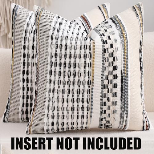 Boho Outdoor Throw Pillow Covers 18x18 Set of 2 Black White Grey - color: Black White and Grey