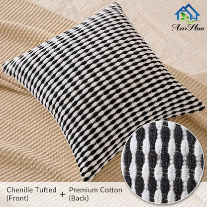 AmHoo Set of 2 Boho Chenille Pillow Cover,18 x 18-Inch Black - color: Black, size: 18" x 18" (Pack of 2)