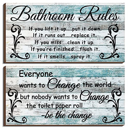 Jetec 2 Pcs Funny Teal Bathroom Wall Decor Wooden Sign 12 x 6 Inch Rustic - style: Chic Style