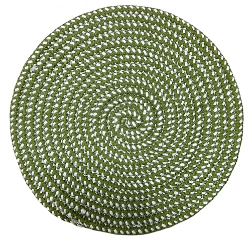 Hand Woven Round Area Rugs Living Room Bedroom Study Computer Chair Cushion Base Mat Round Carpet Lifts Basket Swivel Chair Pad Coffee Table Rug(2' Round, Green) - color: Green, size: 2' Round