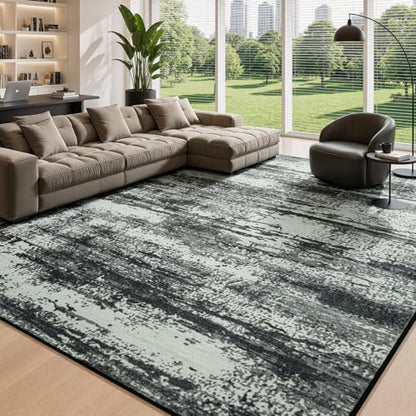 Merelax 6x9 Black White Washable Area Rug Non-Slip Faux Wool Abstract Rug - color: Black White, size: 6' x 9'(72''x108'')
