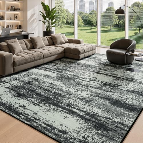 Merelax 6x9 Black White Washable Area Rug Non-Slip Faux Wool Abstract Rug - color: Black White, size: 6' x 9'(72''x108'')