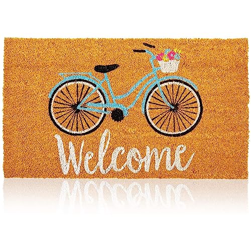 Juvale Coir Welcome Mat - 30 x 17 in, Natural, Modern Bicycle Design - Outdoor Welcome Mat & Entrance Doormat - Coir Doormat for Summer Outdoor Use - color: 30 X 17 In, Natural, Modern Bicycle Design
