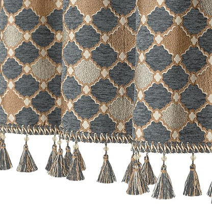 Loom and Mill Elegant Chenille Valances for Windows, Blue-Grey, 54"x18" - color: Blue-grey+khaki+beige
