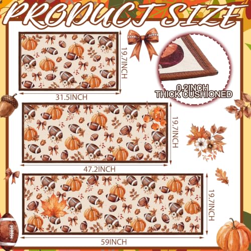 Fourluoo 3 Pcs Fall Football Pumpkin Kitchen Rugs and Mats Set - color: Beige