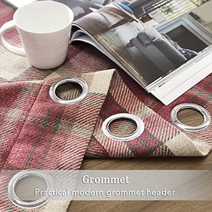 always4u Classic Red Plaid Curtains Highland Woolen Look Tartan Farmhouse Window Treatment Grommet Checked Curtains for Living Room Bedroom 2 Panels 45 * 95 Inches - color: Classic Red, size: 45"W x 95"L (Pack of 2)