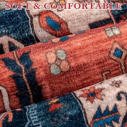 SERISSA 3x5 Washable Non Slip Boho Area Rug for Bedroom，Rust - color: Rust/Multi, size: 3' x 5' (Rectangular)