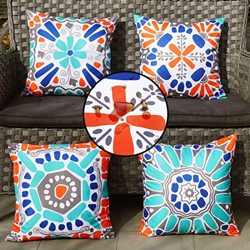 ONWAY Outdoor Waterproof Pillow Covers 18x18 Set of 4 Floral Boho Decorative Throw Cushion Cover Farmhouse Pillows for Bench Couch Patio Furniture - color: Bluegrey, size: 18" x 18" (Pack of 4)