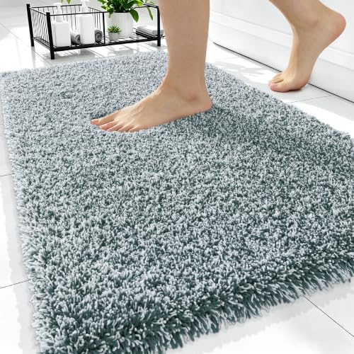 OLANLY Microfiber Soft Bathroom Rugs Mats 34x21, Blackish Green and White - color: Blackish Green and White, size: 34" X 21"