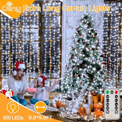 Ollny 300 LED 9.8ftx9.8ft Outdoor Waterproof Christmas Curtain Lights with Remote Timer 8 Modes, USB Powered, Cool White - color: Cool White, size: 300 LED