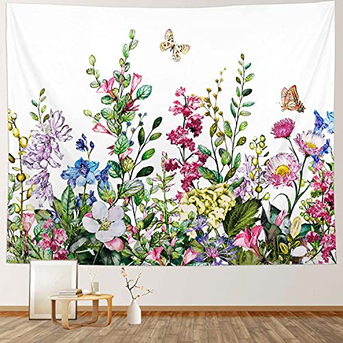 RosieLily Floral Tapestry, Flower Wall Hanging - Spring Nature Botanical Herbs Vintage for Bedroom & Living Room, 59" x 79" Inches - color: Nature, size: 79"L x 59"W