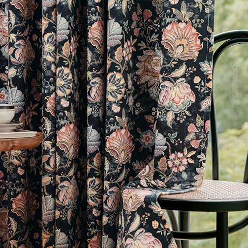 FMFUNCTEX Black Boho Blackout Floral Curtains, 52X90 Inches, 2 Panels - color: Black, size: 52"W x 90"L (Pack of 2)