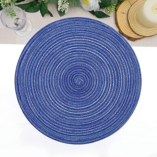 SHACOS Round Braided Placemats 15 inch Set of 4 Washable Cotton Polyester Braided Kitchen Table Placemats for Home Wedding Party (Blue White, 4) - color: Blue White, size: Set of 4