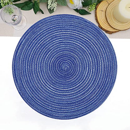 SHACOS Round Braided Placemats 15 inch Set of 4 Washable Cotton Polyester Braided Kitchen Table Placemats for Home Wedding Party (Blue White, 4) - color: Blue White, size: Set of 4