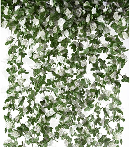 6Pcs x 8.2FT Artificial Flower Garland Floral Rose Vine Decor, White Flower - color: Spring White 6pcs, 1.5" Rose Flowers, size: 8.2FT Vines